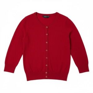 Dorothy Perkins Red Button Front Crew Neck 3/4 Sleeve Cardigan‎ Women US 4